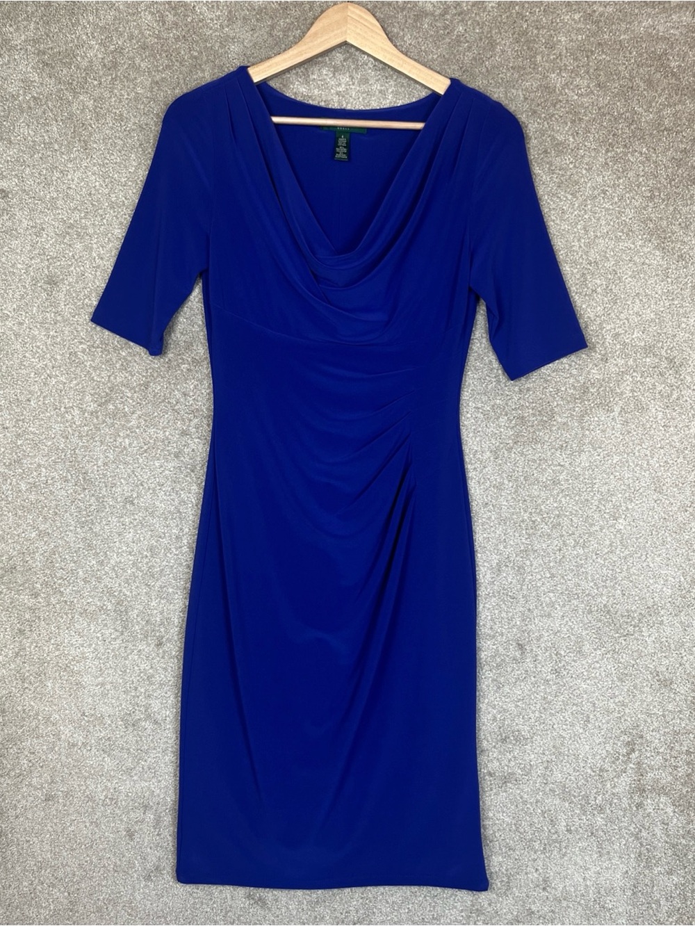 Lauren Ralph Lauren Dress Womens 4 Blue Short Sleeve Stretch Cowl Neck- 5155